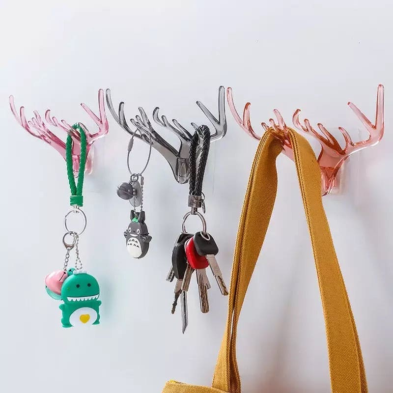 Set Of 3 Crystal Deer Antler Hook, Crystal Clear Wall Hanging Hooks, Punch-free Hats Keychains Hanging Hook With Sticky Wall Set Of 3 Crystal Deer Antler Hook, Crystal Clear Wall Hanging Hooks, Punch-free Hats Keychains Hanging Hook With Sticky Wall